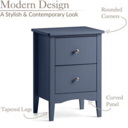 Christow 2 Drawer Bedside Table Slim Nightstand Navy Blue - thumbnail 6