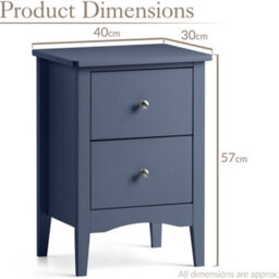 Christow 2 Drawer Bedside Table Slim Nightstand Navy Blue - thumbnail 7
