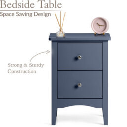 Christow 2 Drawer Bedside Table Slim Nightstand Navy Blue - thumbnail 3