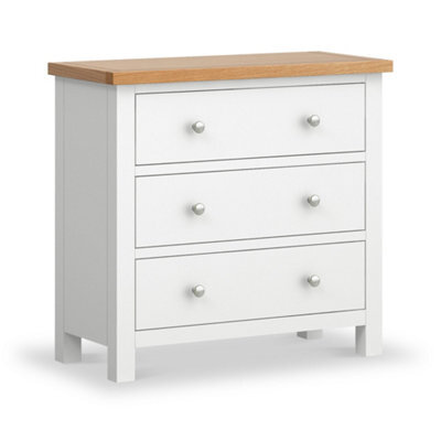 Farro White 3 Drawer Chest Fully Assembled - Painted With Oak Top By Roseland Furniture - image 1