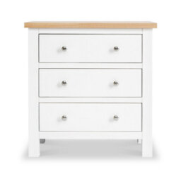 Farro White 3 Drawer Chest Fully Assembled - Painted With Oak Top By Roseland Furniture - thumbnail 4