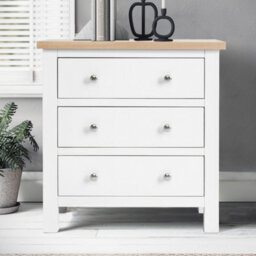 Farro White 3 Drawer Chest Fully Assembled - Painted With Oak Top By Roseland Furniture - thumbnail 3