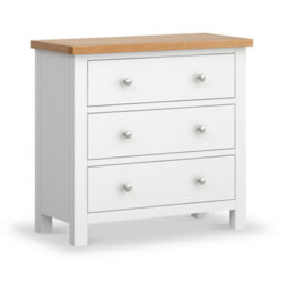 Farro White 3 Drawer Chest Fully Assembled - Painted With Oak Top By Roseland Furniture
