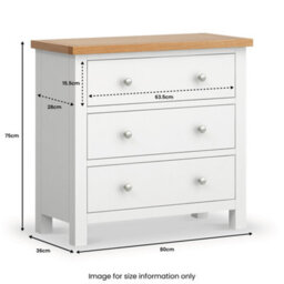 Farro White 3 Drawer Chest Fully Assembled - Painted With Oak Top By Roseland Furniture - thumbnail 9