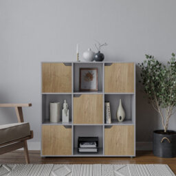 Urbn-Living Urbnliving 9 Cube Grey Wooden Bookcase Shelving Display Shelves Storage Unit Wood Shelf Oak Door - thumbnail 3