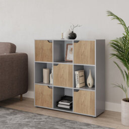 Urbn-Living Urbnliving 9 Cube Grey Wooden Bookcase Shelving Display Shelves Storage Unit Wood Shelf Oak Door - thumbnail 2