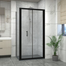Sundaze Matt Black 1000mm Bi-Fold Door Shower Enclosure With 800mm Side Panel, Anthracite Slate Effect Shower Tray & Waste