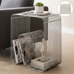 Industrial Silver Metal Side Table With Storage - Geometric, No Assembly H43 X W32Cm - thumbnail 1