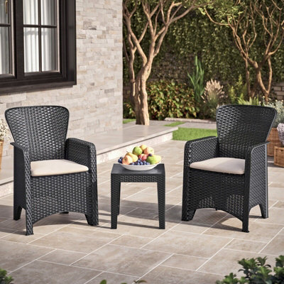 Urbn-Garden Urbngarden 87Cm Height Black Coffee Table & Chairs Bistro Set Rattan Garden Furniture Outdoor Patio Set Of 3 - image 1