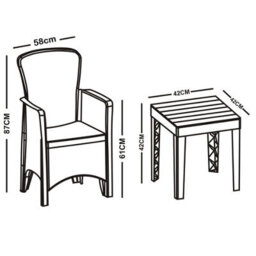 Urbn-Garden Urbngarden 87Cm Height Black Coffee Table & Chairs Bistro Set Rattan Garden Furniture Outdoor Patio Set Of 3 - thumbnail 6