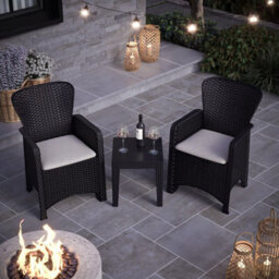 Urbn-Garden Urbngarden 87Cm Height Black Coffee Table & Chairs Bistro Set Rattan Garden Furniture Outdoor Patio Set Of 3 - thumbnail 3