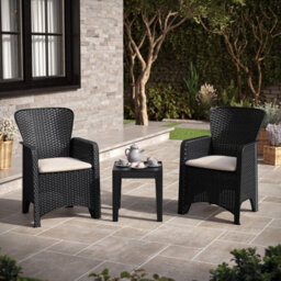 Urbn-Garden Urbngarden 87Cm Height Black Coffee Table & Chairs Bistro Set Rattan Garden Furniture Outdoor Patio Set Of 3 - thumbnail 2
