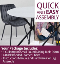 Hallowood Furniture Cullompton Small Round Marble Effect Dining Table 90Cm With 4 Black Bonded Leather Chairs - thumbnail 7