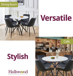 Hallowood Furniture Cullompton Small Round Marble Effect Dining Table 90Cm With 4 Black Bonded Leather Chairs - thumbnail 6