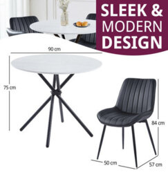 Hallowood Furniture Cullompton Small Round Marble Effect Dining Table 90Cm With 4 Black Bonded Leather Chairs - thumbnail 3