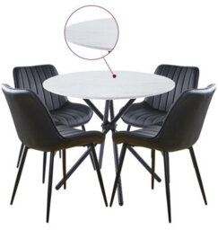 Hallowood Furniture Cullompton Small Round Marble Effect Dining Table 90Cm With 4 Black Bonded Leather Chairs - thumbnail 8