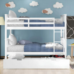 Interior Emporium Lily Wooden Bunk Bed With Single Mattress - Solid Pine Space-Saving Frame - Kids Bedroom Furniture - White - thumbnail 6