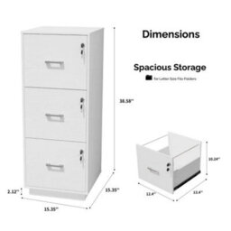 3 Drawer File Cabinet With Lock And Adjustable Hanging Bars For A4 Letter - thumbnail 2
