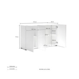 FurniComp LTD Furnicomp Vida 3 Door 135Cm White Gloss Sideboard - thumbnail 4