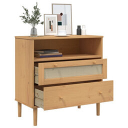 Berkfield Sideboard Senja Rattan Look Brown 80X40X80 Cm Solid Wood Pine - thumbnail 4