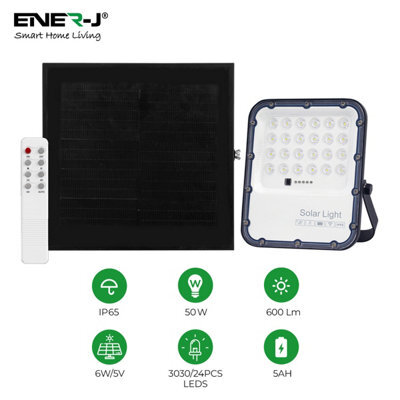 Ener-J Led Solar Floodlight 600 Lumens Black Outdoor Security Light With 50W Power - image 1
