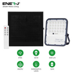 Ener-J Led Solar Floodlight 600 Lumens Black Outdoor Security Light With 50W Power - thumbnail 1