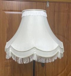 Handmade Victorian Cream Silk Lampshade Double Scallop Gold Trim Tassels 14 Inch - thumbnail 2