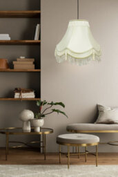 Handmade Victorian Cream Silk Lampshade Double Scallop Gold Trim Tassels 14 Inch - thumbnail 4