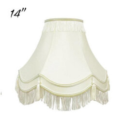 Handmade Victorian Cream Silk Lampshade Double Scallop Gold Trim Tassels 14 Inch - thumbnail 1