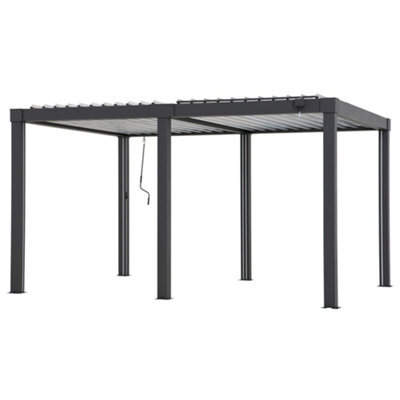 Sunjoy 3M X 4M Solar Led Louvered Pergola Adjustable Rainproof Aluminum Hardtop Gazebo, Anthracite - image 1