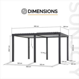 Sunjoy 3M X 4M Solar Led Louvered Pergola Adjustable Rainproof Aluminum Hardtop Gazebo, Anthracite - thumbnail 8