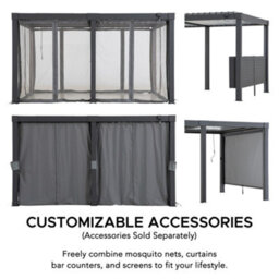 Sunjoy 3M X 4M Solar Led Louvered Pergola Adjustable Rainproof Aluminum Hardtop Gazebo, Anthracite - thumbnail 3