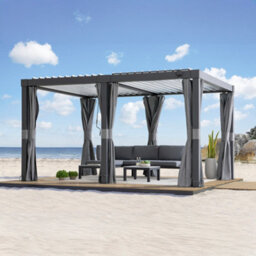 Sunjoy 3M X 4M Solar Led Louvered Pergola Adjustable Rainproof Aluminum Hardtop Gazebo, Anthracite - thumbnail 2