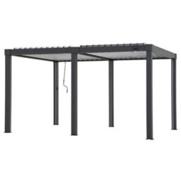Sunjoy 3M X 4M Solar Led Louvered Pergola Adjustable Rainproof Aluminum Hardtop Gazebo, Anthracite - thumbnail 1