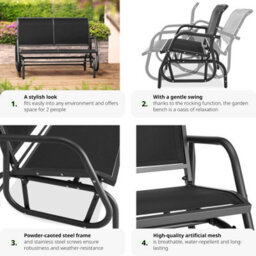 Tectake Garden Swing Bench Greta - 2-Seater, 121 X 72 X 86.5 Cm - Black - thumbnail 5