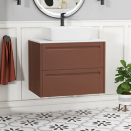 Royal Bathrooms Royal Bathroom Elmore 700mm Terracotta Clay Wall Mounted Bathroom Vanity Unit 2 Drawer Plain White Worktop With Cube Basin - thumbnail 1