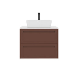 Royal Bathrooms Royal Bathroom Elmore 700mm Terracotta Clay Wall Mounted Bathroom Vanity Unit 2 Drawer Plain White Worktop With Cube Basin - thumbnail 7
