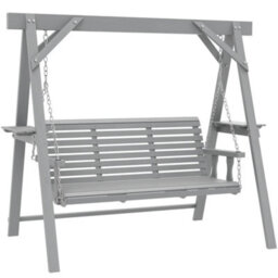 Outsunny 3 Seater Wooden Garden Swing Chair With Side Tables, Dark Grey - thumbnail 2