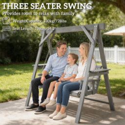Outsunny 3 Seater Wooden Garden Swing Chair With Side Tables, Dark Grey - thumbnail 4