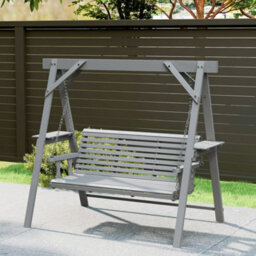 Outsunny 3 Seater Wooden Garden Swing Chair With Side Tables, Dark Grey - thumbnail 9