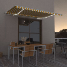 Berkfield Manual Retractable Awning With Led 400X350 Cm Yellow And White