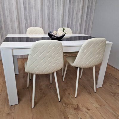 Kosy Koala Dining Table And 4 Chairs Set White Black Table With 4 Cream Chairs Dining Room Furniture - image 1