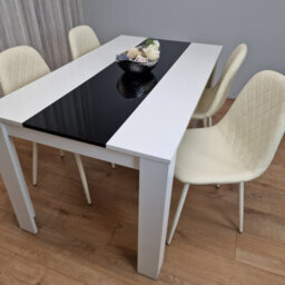 Kosy Koala Dining Table And 4 Chairs Set White Black Table With 4 Cream Chairs Dining Room Furniture - thumbnail 7