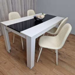 Kosy Koala Dining Table And 4 Chairs Set White Black Table With 4 Cream Chairs Dining Room Furniture - thumbnail 6