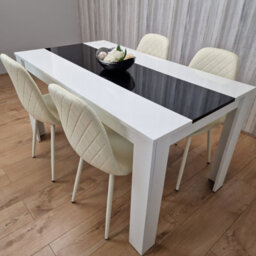 Kosy Koala Dining Table And 4 Chairs Set White Black Table With 4 Cream Chairs Dining Room Furniture - thumbnail 3