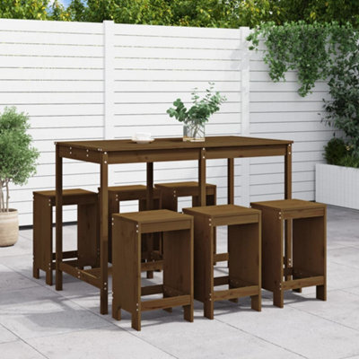 Berkfield 7 Piece Garden Bar Set Honey Brown Solid Wood Pine - image 1