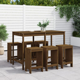 Berkfield 7 Piece Garden Bar Set Honey Brown Solid Wood Pine - thumbnail 1