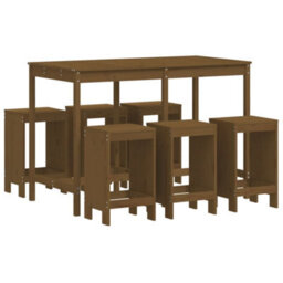 Berkfield 7 Piece Garden Bar Set Honey Brown Solid Wood Pine - thumbnail 2