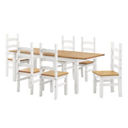 Mercers Furniture Corona White Large Extending Table & 6 Chairs Solid Wood Pine Wooden Kitchen - thumbnail 2