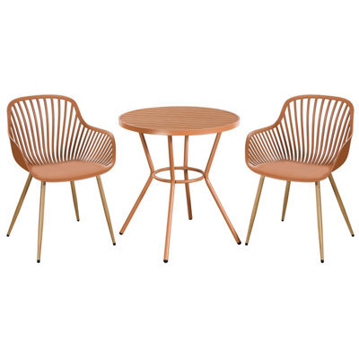 Core Products 3 Piece Round Garden Bistro Set In Terracotta, Includes Pair Of Sunray Armchairs And Plastic Table - image 1